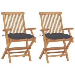 Chaises de jardin et coussins anthracite lot de 2 Bois de teck