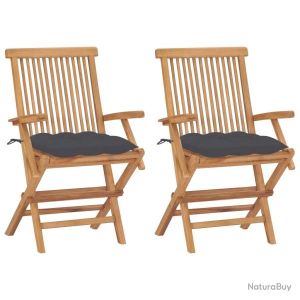 Chaises de jardin et coussins anthracite lot de 2 Bois de teck alsavelo