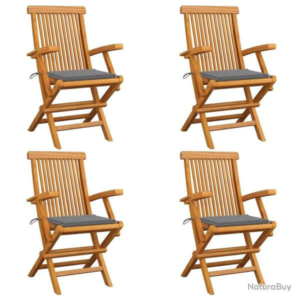 Chaises de jardin et coussins gris lot de 4 Bois de teck massif