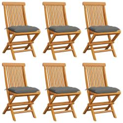 Chaises de jardin et coussins gris lot de 6 Bois de teck massif