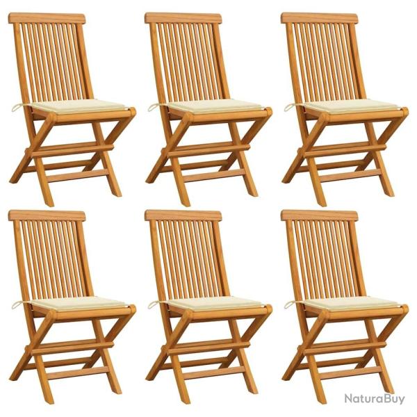Chaises de jardin et coussins cr�me lot de 6 Bois teck massif