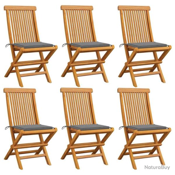 Chaises de jardin et coussins gris lot de 6 Bois de teck massif alsavelo
