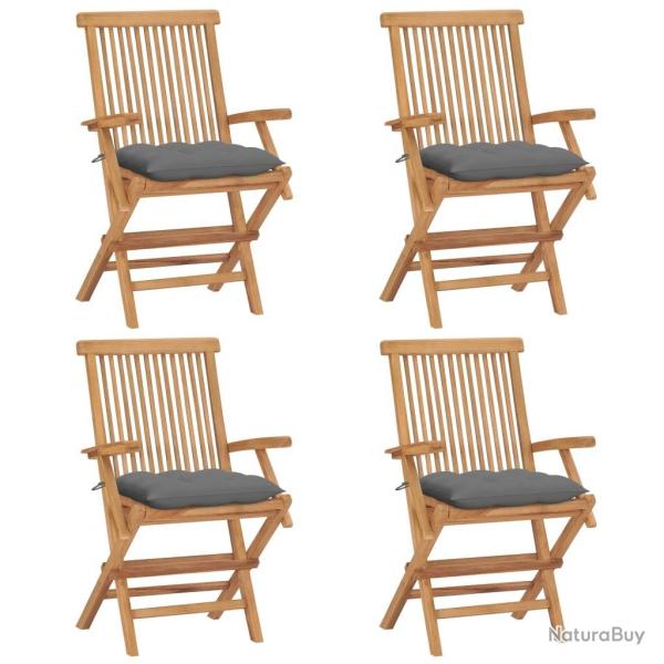 Chaises de jardin et coussins gris lot de 4 Bois de teck massif