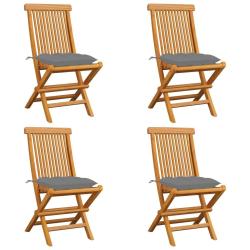 Chaises de jardin et coussins gris lot de 4 Bois de teck massif