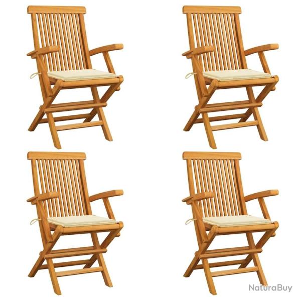 Chaises de jardin et coussins crme lot de 4 Bois teck massif alsavelo