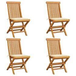Chaises de jardin et coussins cr&egrave;me lot de 4 Bois teck massif