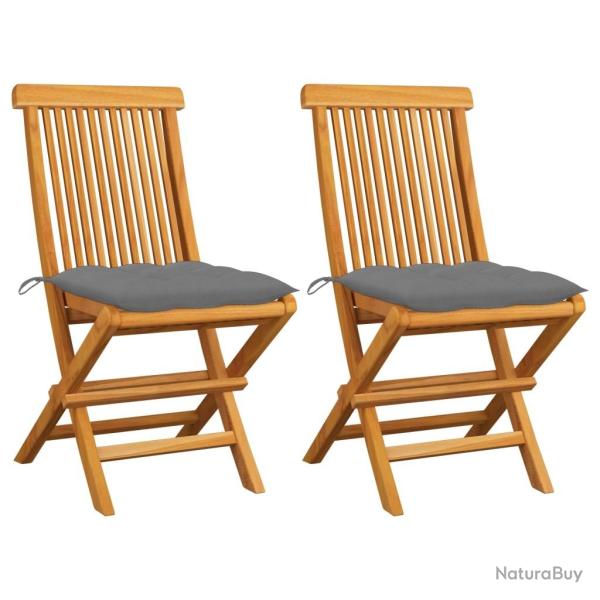 Chaises de jardin et coussins gris lot de 2 Bois de teck massif alsavelo
