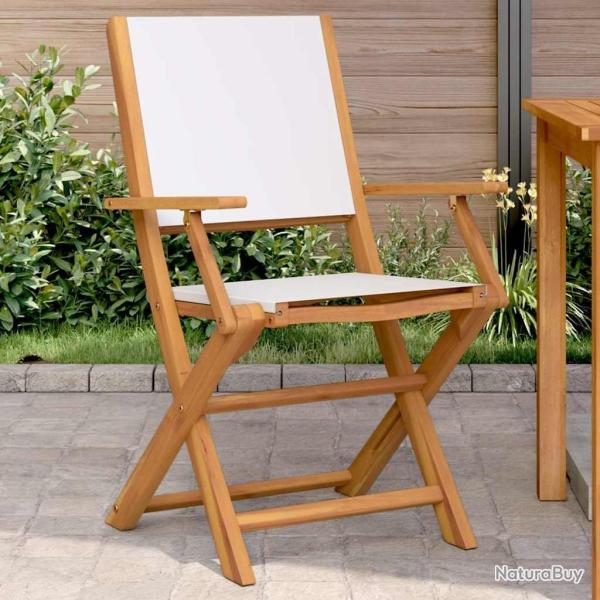 Chaises de jardin lot de 2 blanc cr�me bois acacia massif tissu