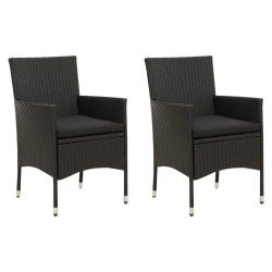 Chaises de jardin lot de 2 avec coussins R&eacute;sine tress&eacute;e Noir