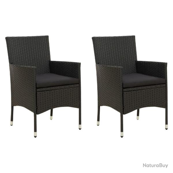 Chaises de jardin lot de 2 avec coussins Rsine tresse Noir alsavelo