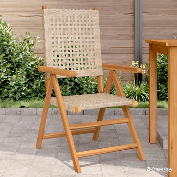 Chaises de jardin lot de 2 beige bois massif d'acacia et rotin alsavelo
