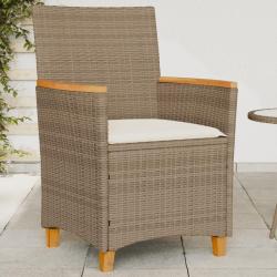 Chaises de jardin coussins lot de 2 beige r&eacute;sine tress&eacute;e bois