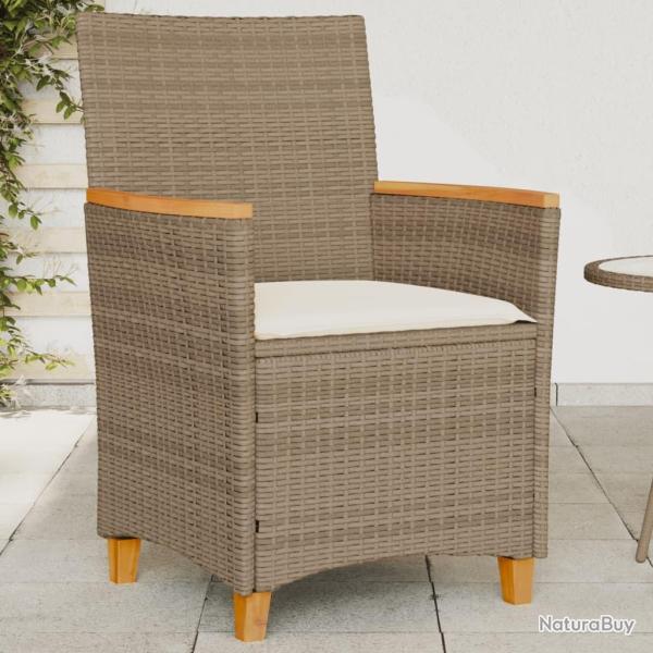 Chaises de jardin coussins lot de 2 beige rsine tresse bois alsavelo
