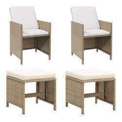 Chaises de jardin avec tabourets lot de 2 R&eacute;sine tress&eacute;e Beige