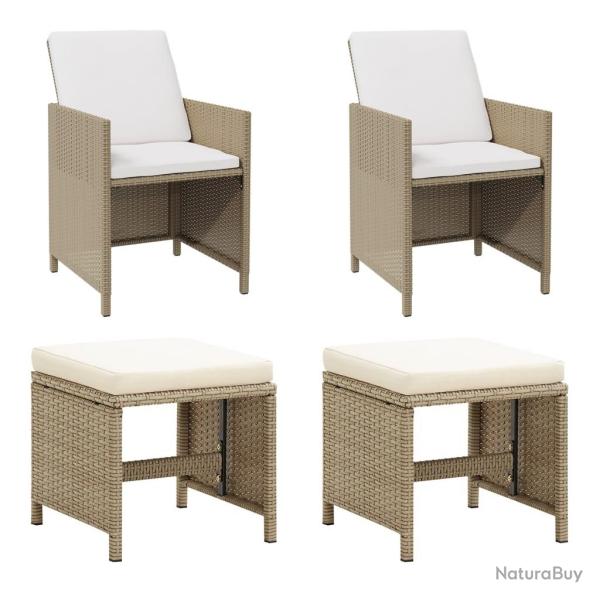 Chaises de jardin avec tabourets lot de 2 R�sine tress�e Beige