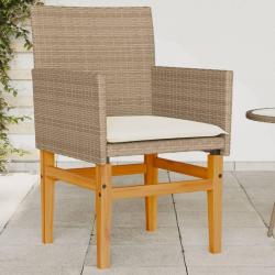 Chaises de jardin coussins lot de 2 beige r&eacute;sine tress&eacute;e bois