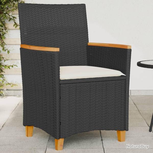 Chaises de jardin coussins lot de 2 noir r�sine tress�e et bois