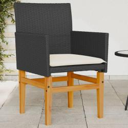 Chaises de jardin coussins lot de 2 noir r&eacute;sine tress&eacute;e et bois