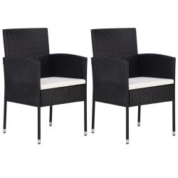 Chaises de jardin coussins blanc cr&egrave;me 2pcs noir r&eacute;sine tress&eacute;e