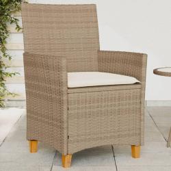 Chaises de jardin coussins lot de 2 beige r&eacute;sine tress&eacute;e bois