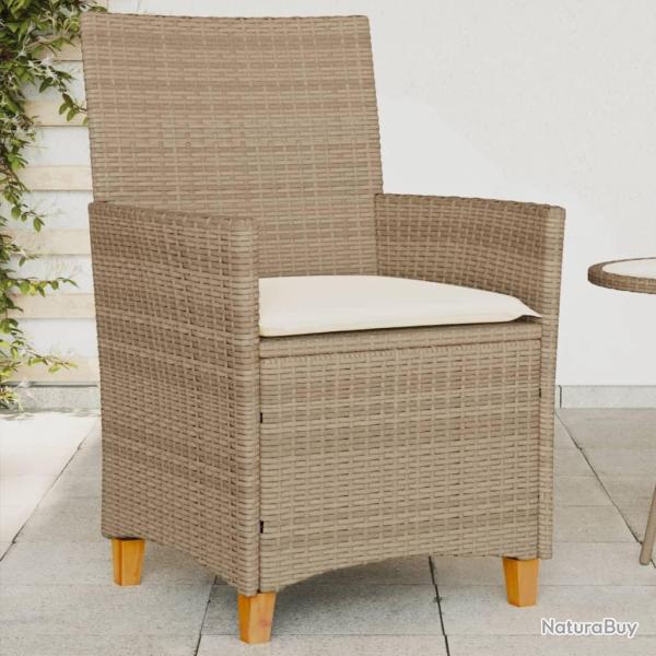 Chaises de jardin coussins lot de 2 beige rsine tresse bois alsavelo