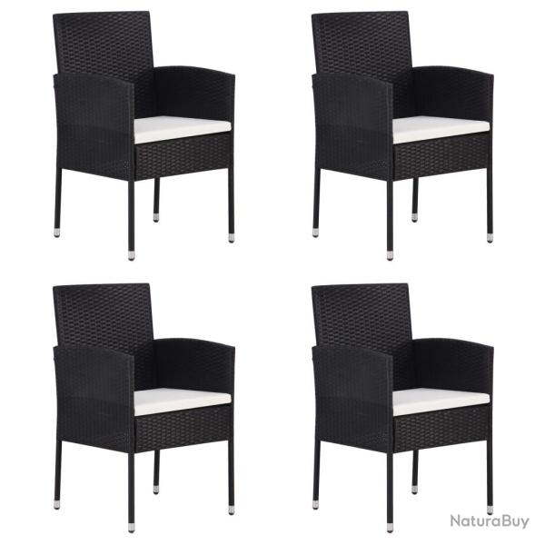 Chaises de jardin coussins blanc cr�me 4pcs noir r�sine tress�e