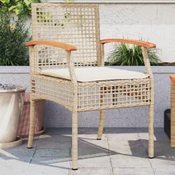 Chaises de jardin coussins lot de 2 beige r&eacute;sine tress&eacute;e acacia