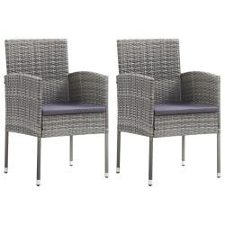 Chaises de jardin coussins gris fonc&eacute; 2 pcs r&eacute;sine tress&eacute;e
