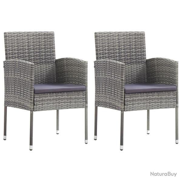 Chaises de jardin coussins gris fonc� 2 pcs r�sine tress�e