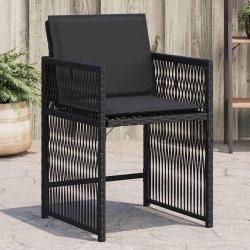 Chaises de jardin lot de 4 avec coussins noir r&eacute;sine tress&eacute;e