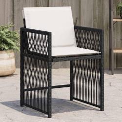Chaises de jardin lot de 4 avec coussins noir r&eacute;sine tress&eacute;e