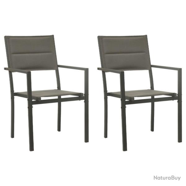 Chaises de jardin lot de 2 Textilne acier Gris et anthracite alsavelo