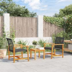 Chaises de jardin lot de 2 noir r&eacute;sine tress&eacute;e et bois d'acacia