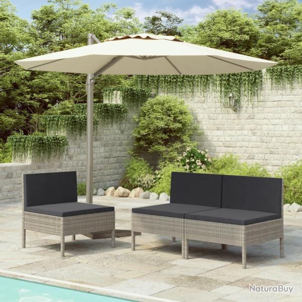 Chaises de jardin lot de 3 avec coussins R�sine tress�e Gris