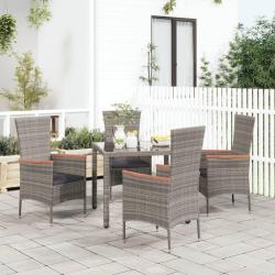 Chaises de jardin avec coussins lot de 4 R&eacute;sine tress&eacute;e Gris