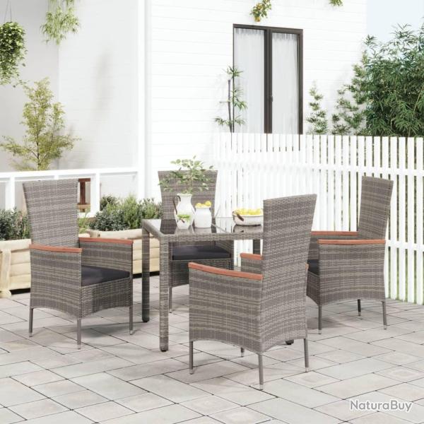 Chaises de jardin avec coussins lot de 4 R�sine tress�e Gris alsavelo