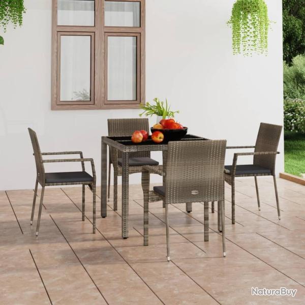 Chaises de jardin avec coussins lot de 4 R�sine tress�e Gris