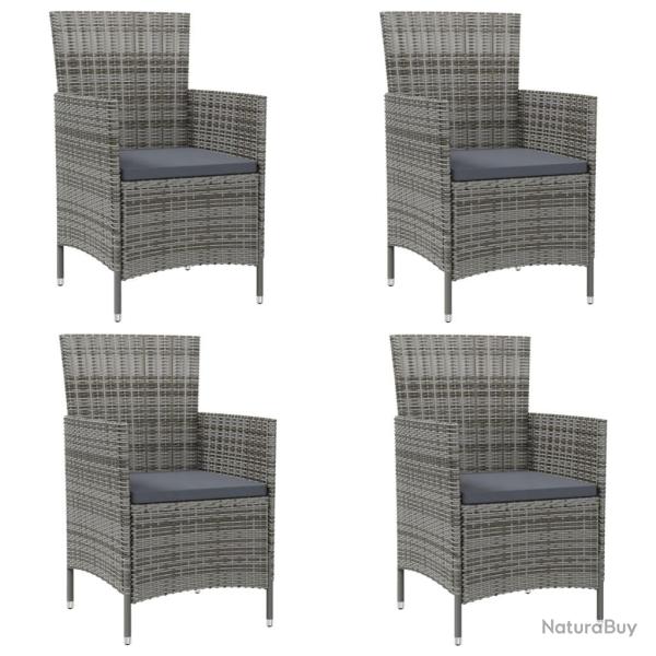 Chaises de jardin avec coussins lot de 4 R�sine tress�e Gris