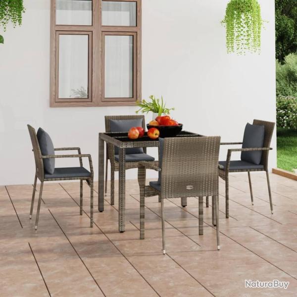 Chaises de jardin avec coussins lot de 4 R�sine tress�e Gris alsavelo