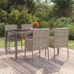 Chaises de jardin avec coussins lot de 4 R&eacute;sine tress&eacute;e Gris