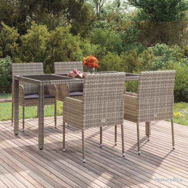 Chaises de jardin avec coussins lot de 4 R�sine tress�e Gris