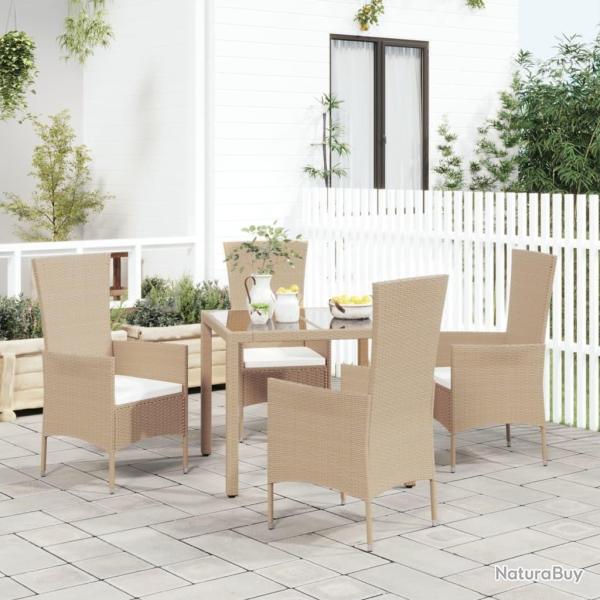 Chaises de jardin avec coussins lot de 4 R�sine tress�e Beige
