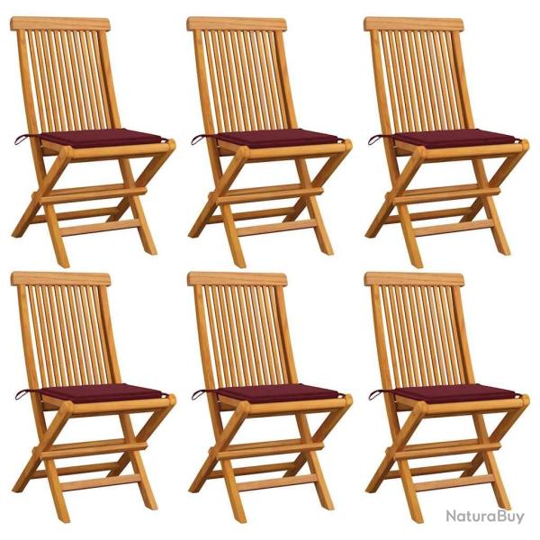 Chaises de jardin avec coussins rouge bordeaux lot de 6 Teck alsavelo