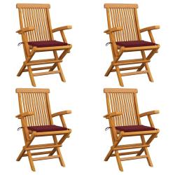 Chaises de jardin avec coussins rouge bordeaux lot de 4 Teck