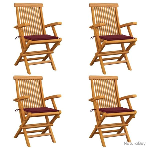 Chaises de jardin avec coussins rouge bordeaux lot de 4 Teck