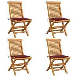 Chaises de jardin avec coussins rouge bordeaux lot de 4 Teck alsavelo