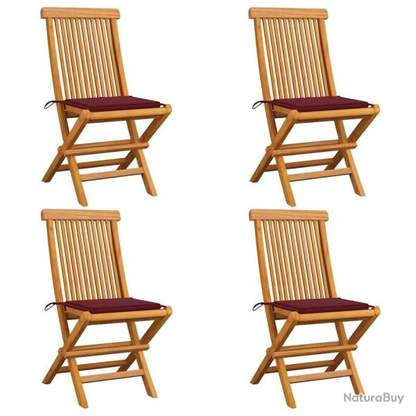 Chaises de jardin avec coussins rouge bordeaux lot de 4 Teck