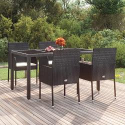 Chaises de jardin lot de 4 avec coussins R&eacute;sine tress&eacute;e Noir