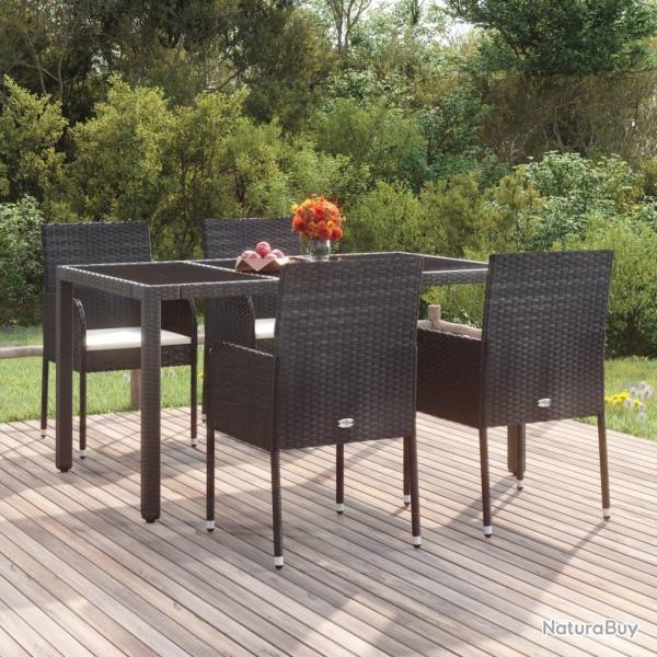 Chaises de jardin lot de 4 avec coussins R�sine tress�e Noir