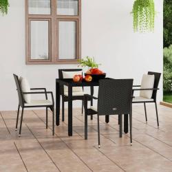 Chaises de jardin lot de 4 avec coussins R&eacute;sine tress&eacute;e Noir